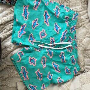Teal Shark Print Swim Shorts
